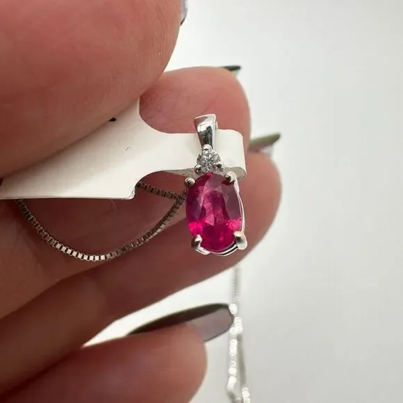 NWT 6x4mm, .60ct Ruby, diamond pendant in WG w/ ~17.75" WG box chain necklace! - Picture 13 of 17